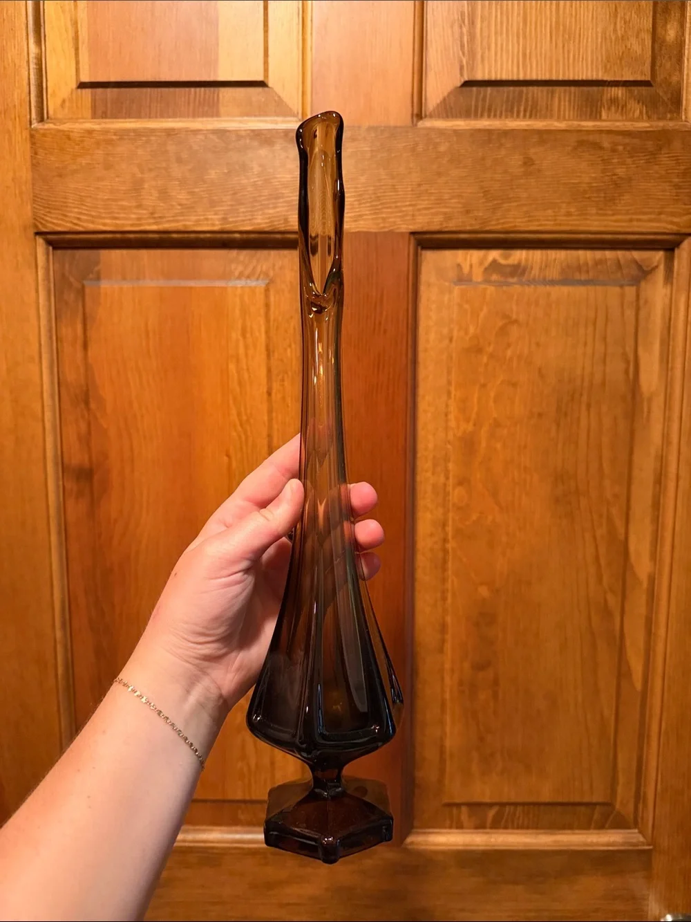 vintage viking glass column ribbed smokey swing vase